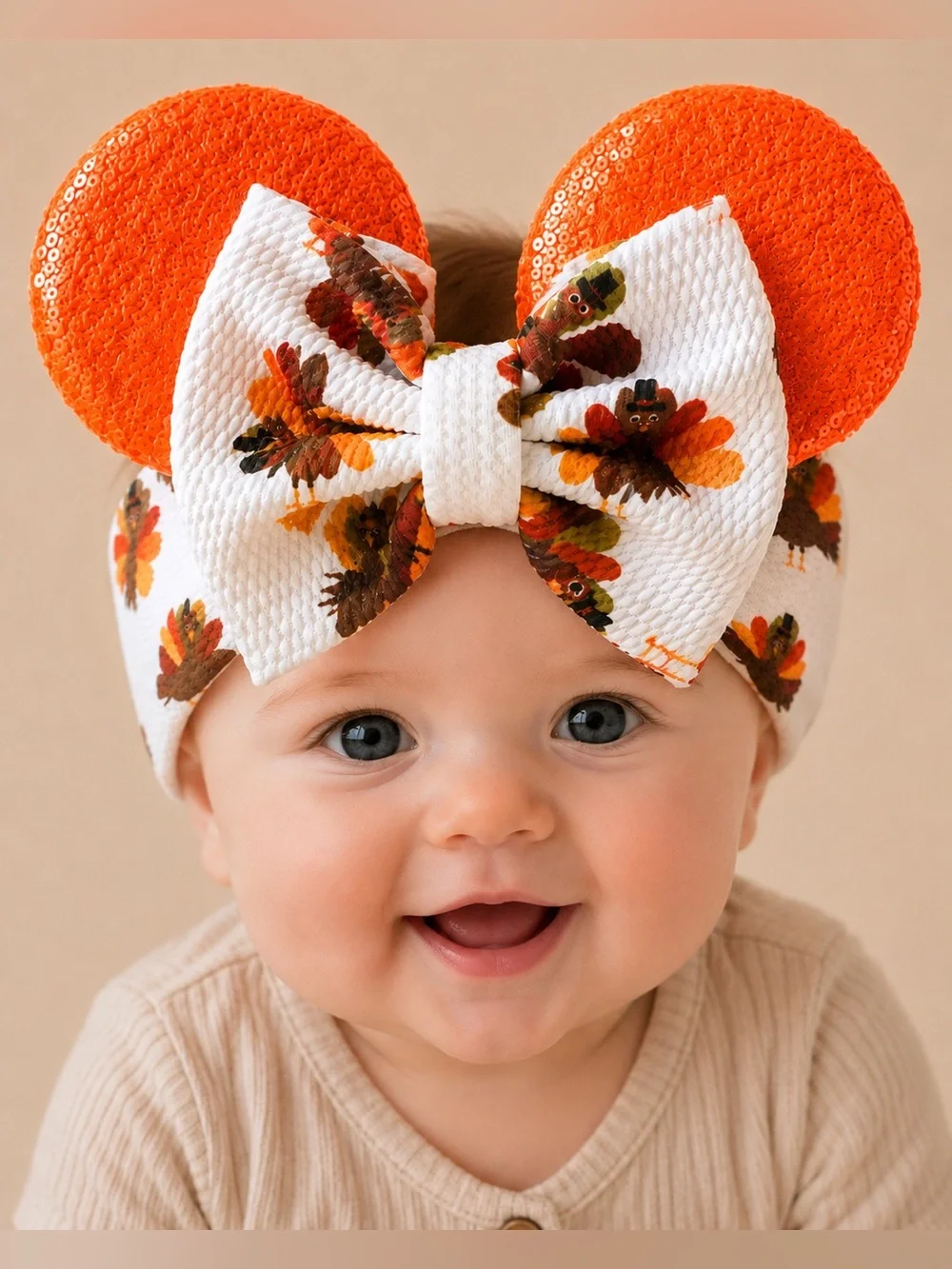 Disney-inspired Thanksgiving Turkey baby/infant/toddler headwrap & bow / sequins